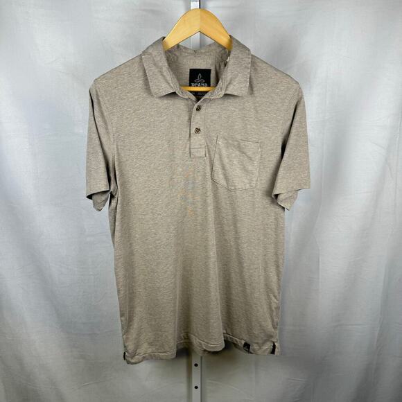prAna Short Sleeve Front Pocket Polo Shirt Tan Men's Size Small - Picture 1 of 6